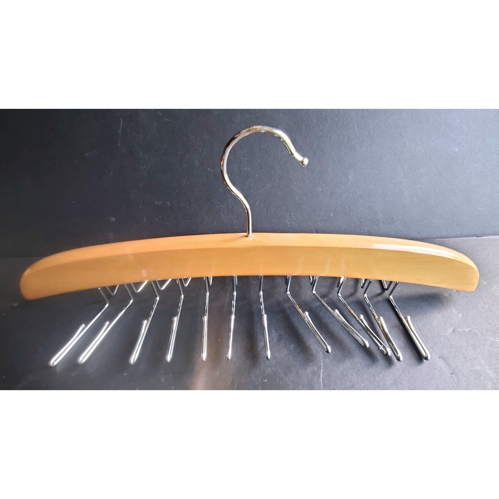 Wooden Tie and‎ Belt Rack 20 Hook Chrome Swivel Accessory Space Saver Organizer